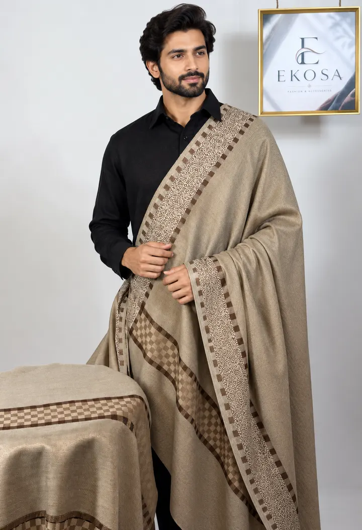 Aariz Heritage Shawl — Almond Beige, image 1 of 4