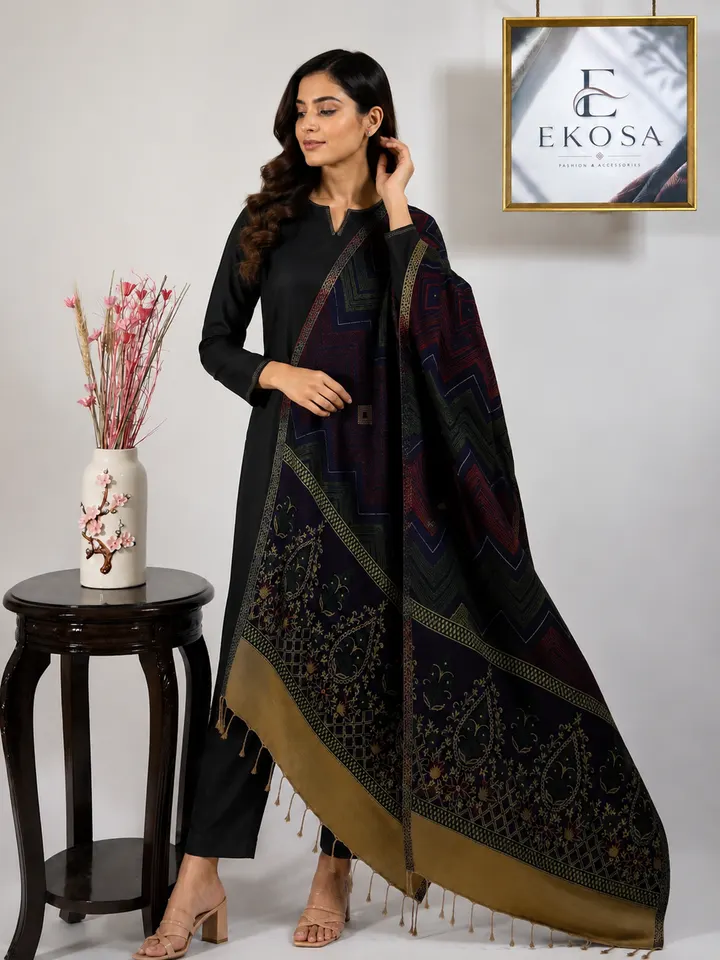 Geometric Jacquard Stole — Dark Blue, image 1 of 4