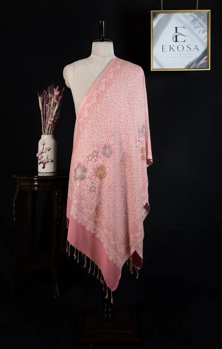 Floral Jaal Stole — Pink, image 1 of 2
