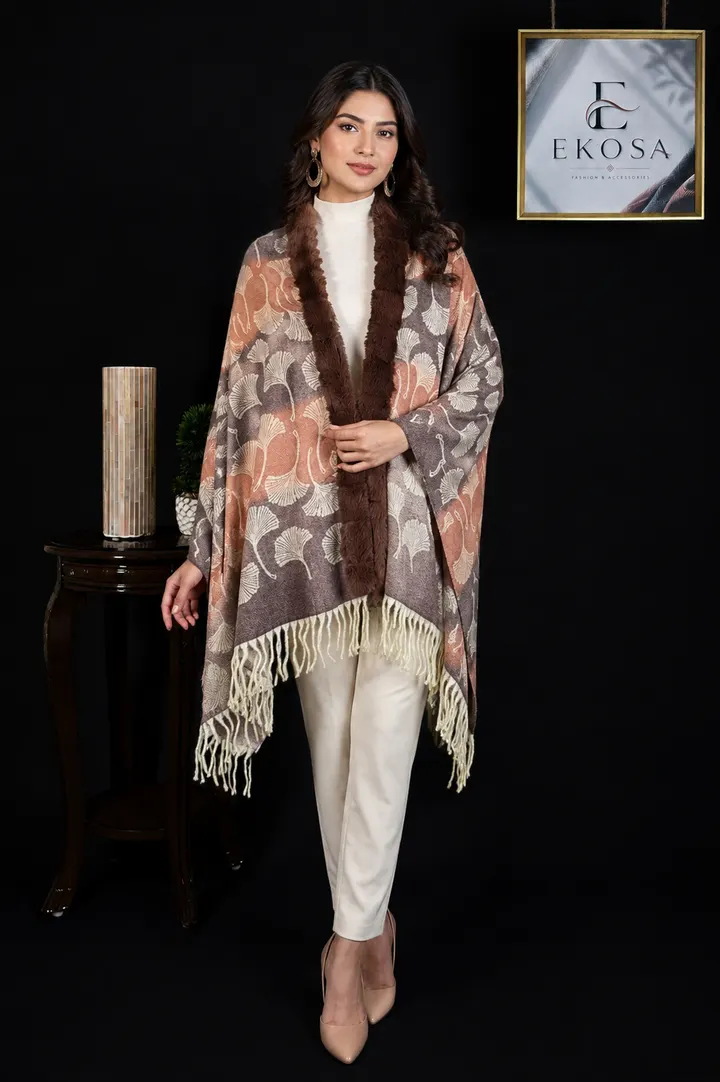 Gingko Fur Poncho — Brown, image 1 of 5