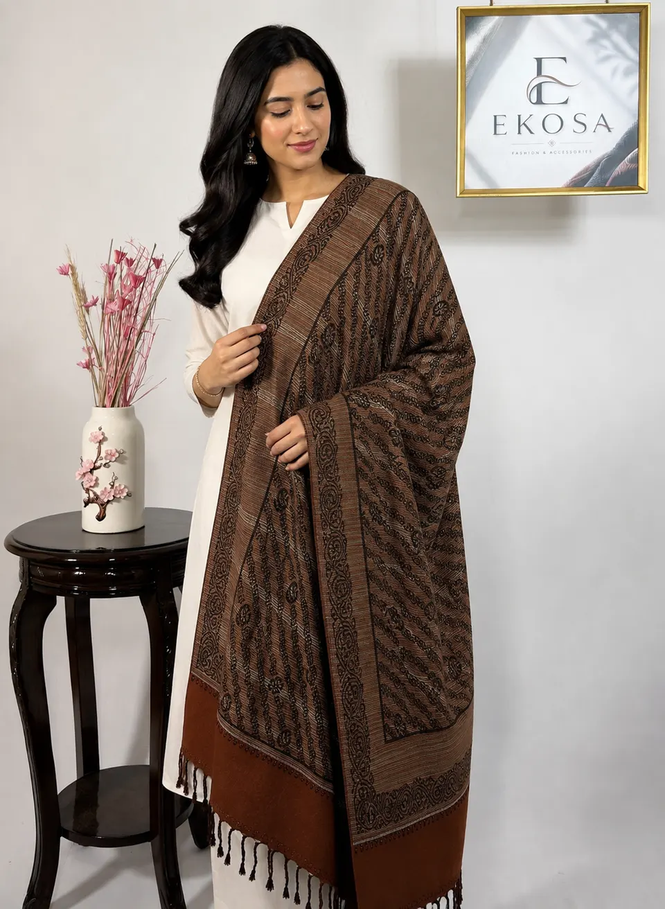 Zari Flow Stole in Ochre, image 1 of 4