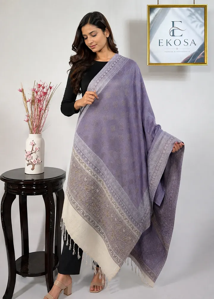 Jaal Border Stole — Lavender, image 1 of 4