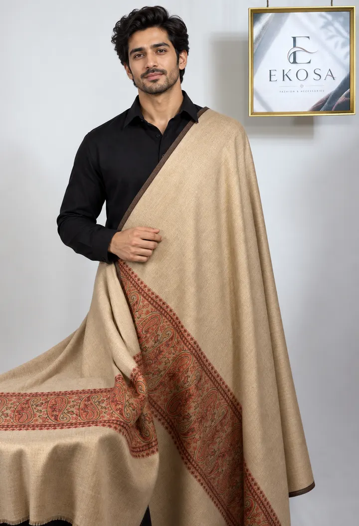 Pashmgiri Heritage Paisley Shawl — Camel Beige, image 1 of 4