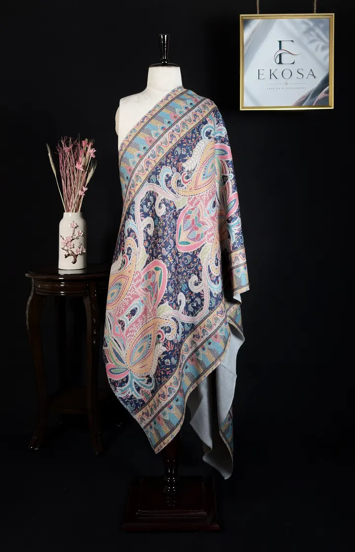 Kani Print Stole — Navy Blue, image 1 of 3