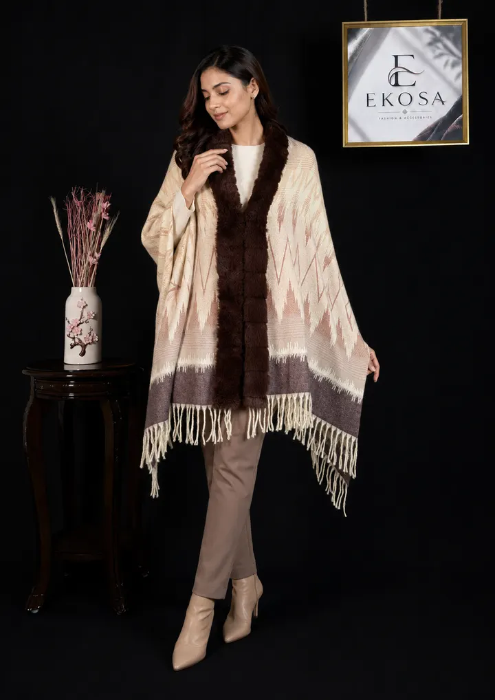 Fur Poncho — Brown, image 1 of 5