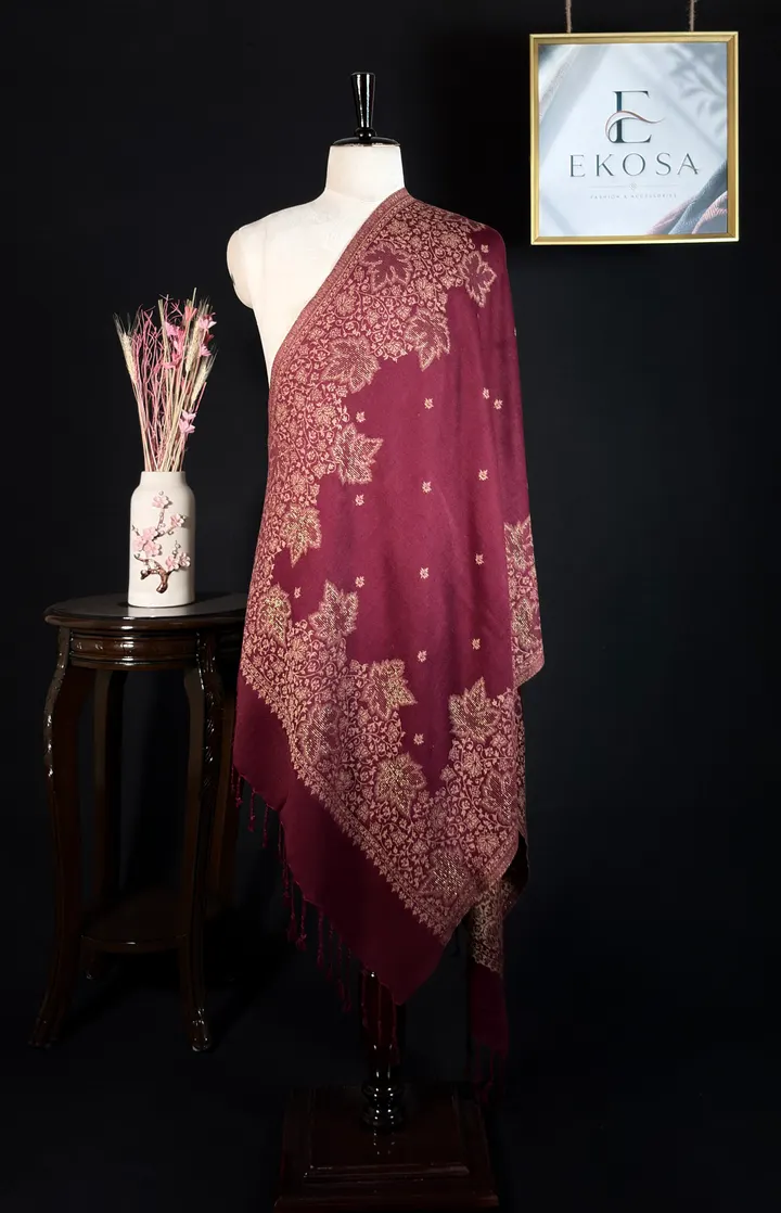 Floral Border Stole — Maroon, image 1 of 2