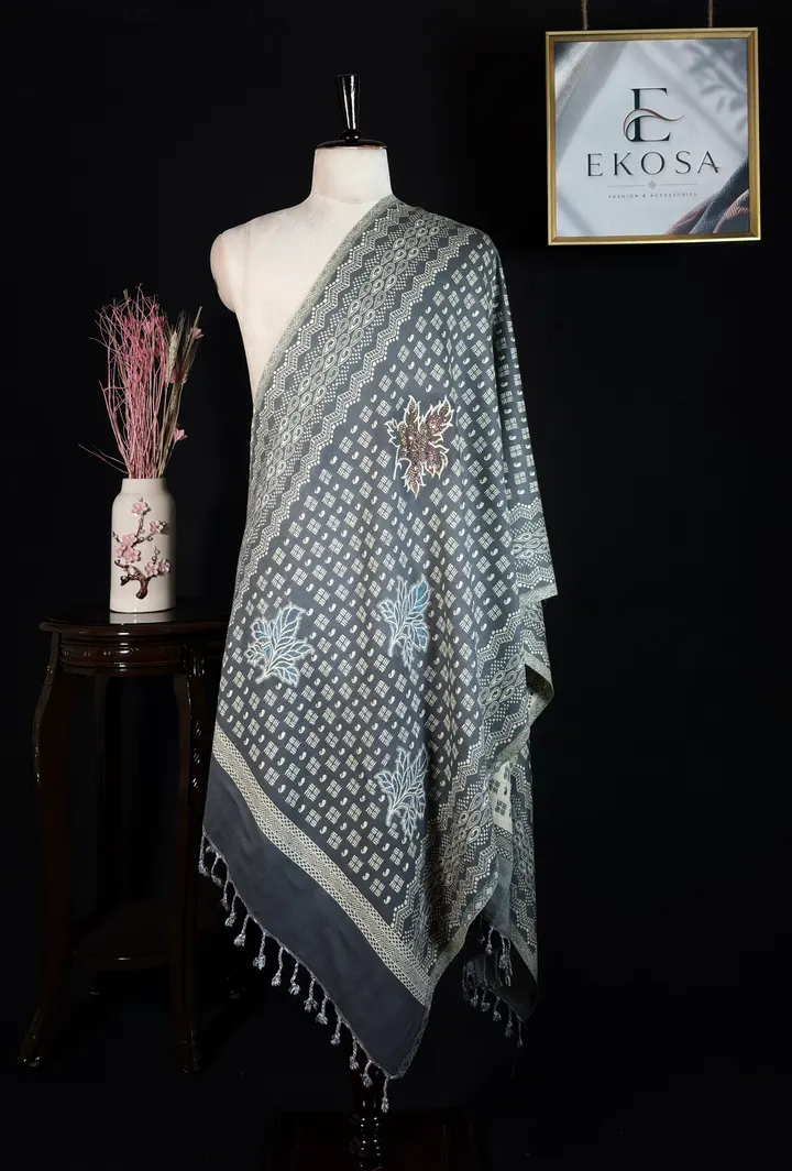 Leaf Motif Stole — Grey, image 1 of 2