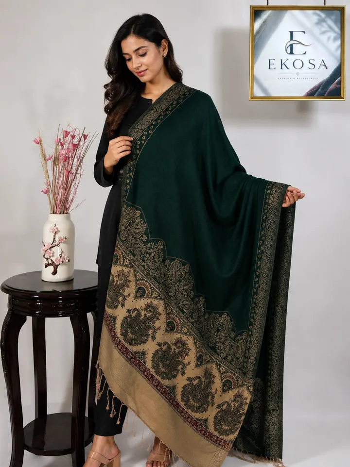 Floral Border Stole — Dark Green, image 1 of 4