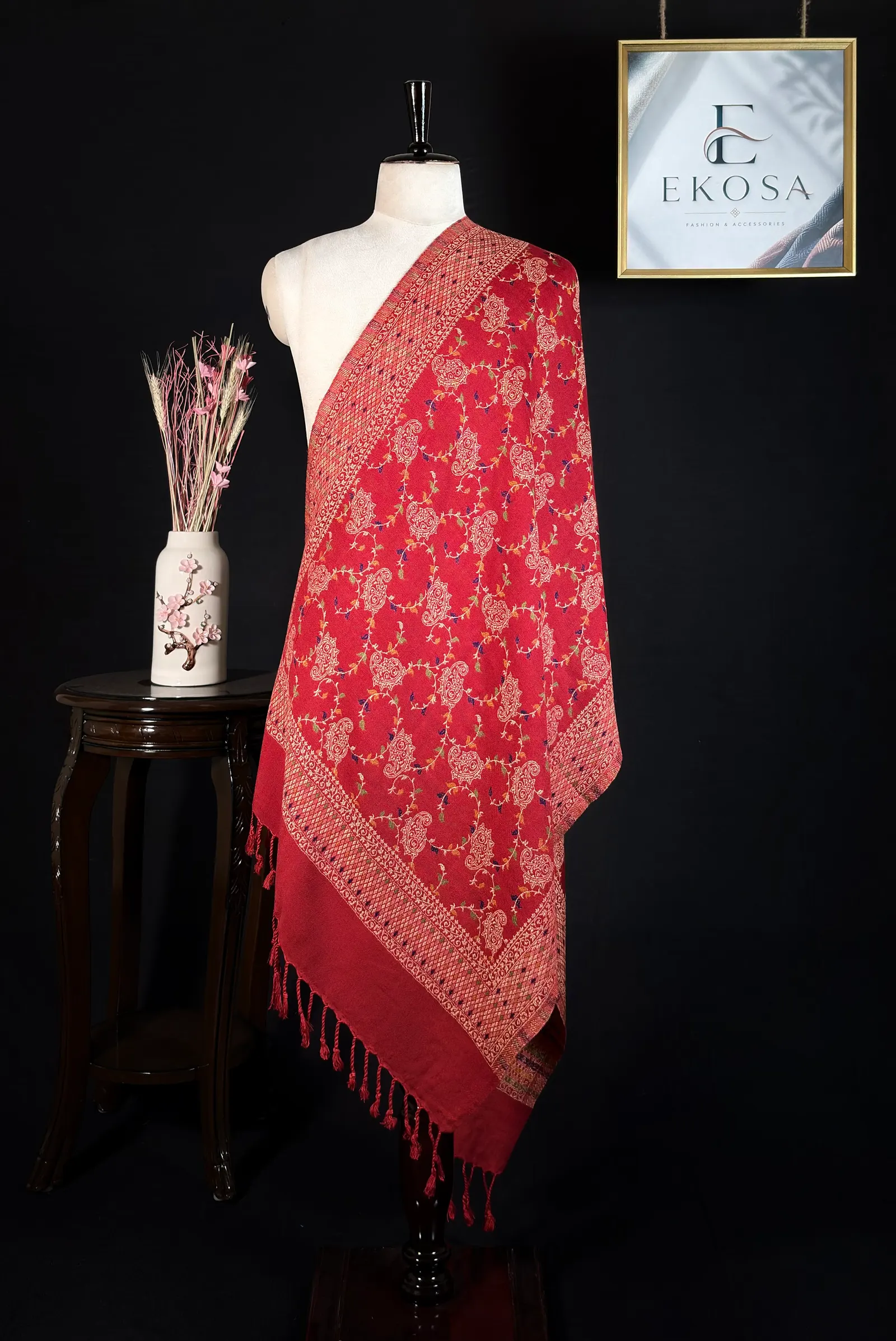 Classic Vine Stole in Red, image 1 of 2