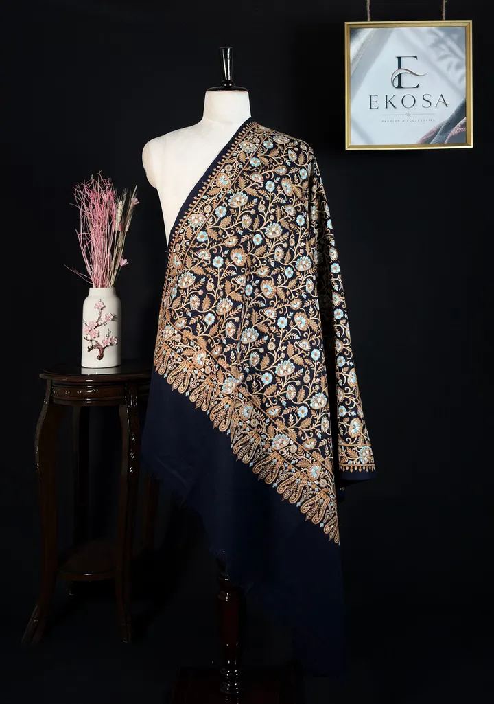 Floral Embroidery Shawl — Navy, image 1 of 3