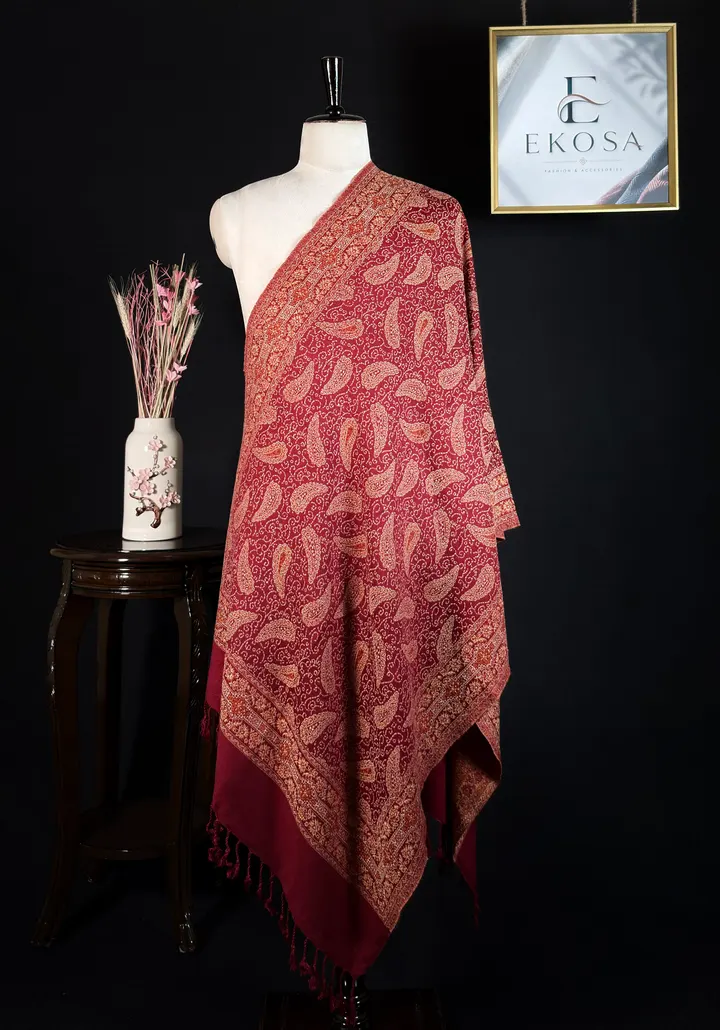 Floral Motif Stole — Maroon, image 1 of 2