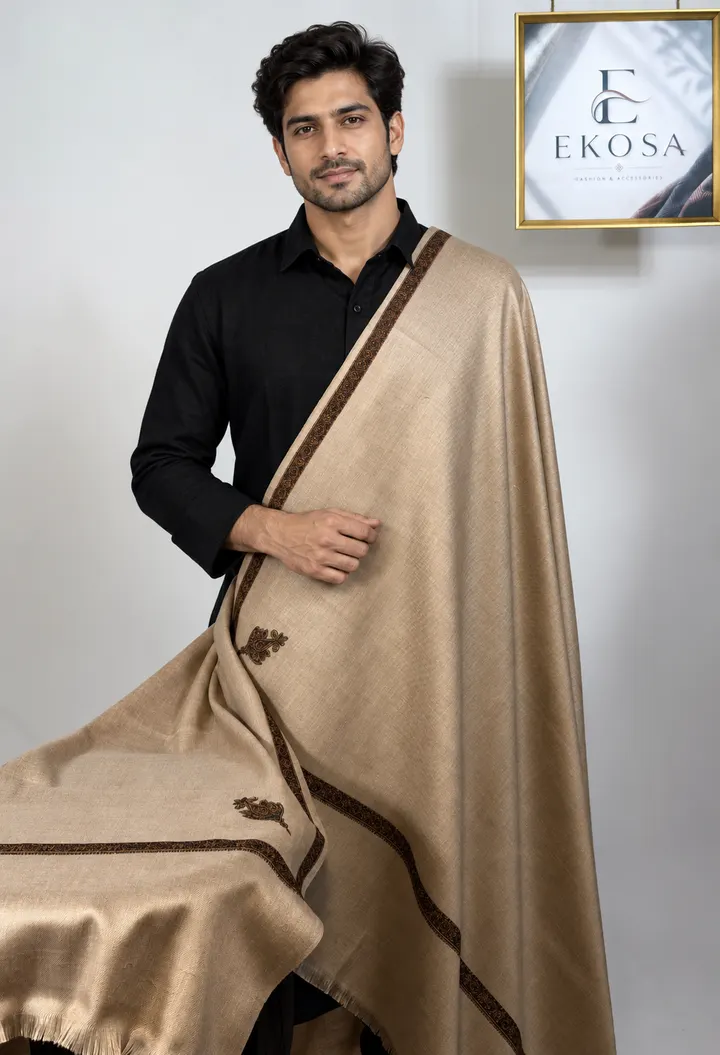 Samar Embroidered Shawl — Champagne Beige, image 1 of 4