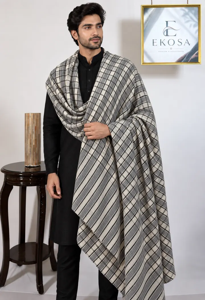 Rivan Check Shawl — Silver Grey, image 1 of 5