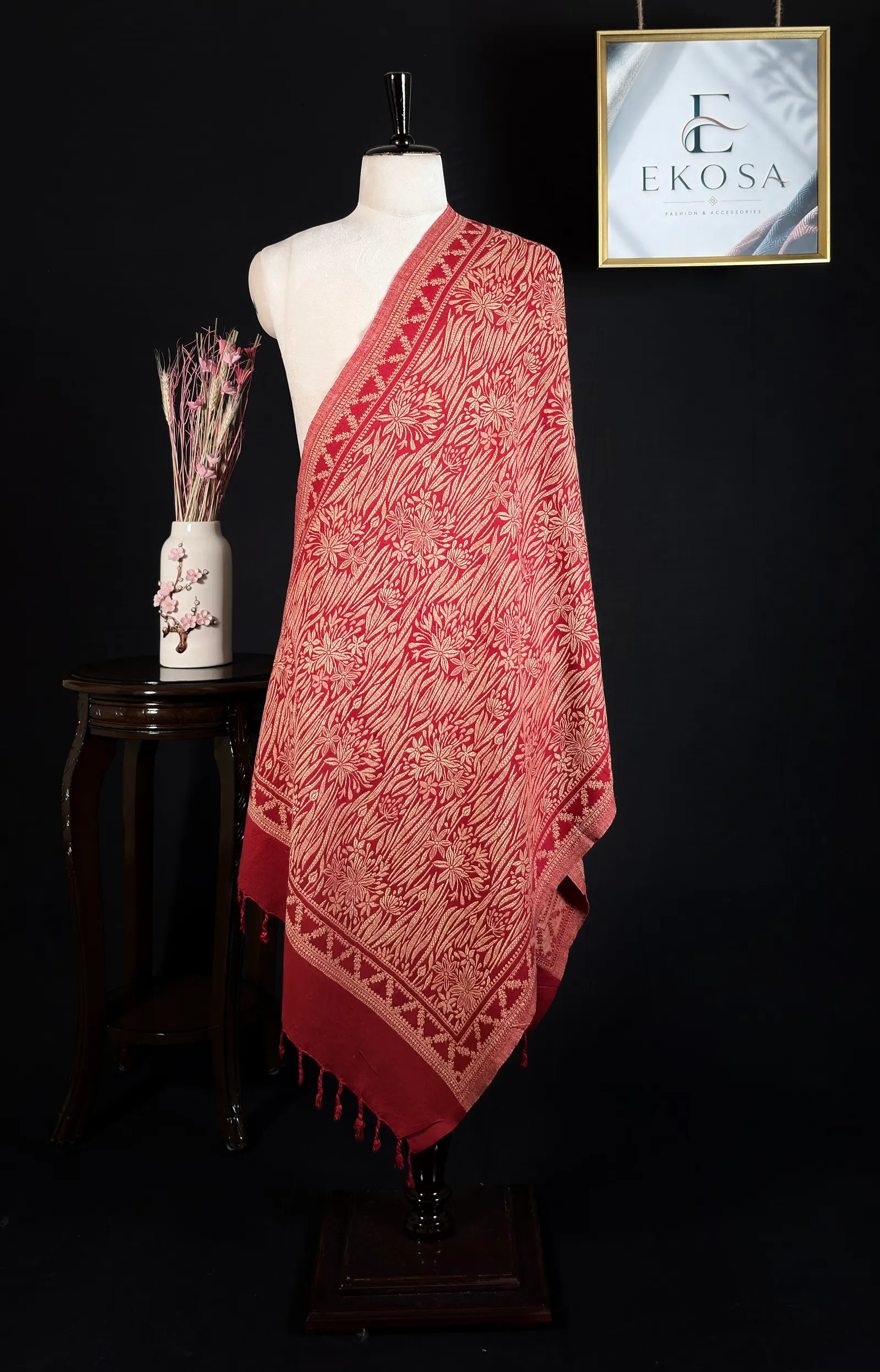 Floral Wrap Stole in Red, image 1 of 2