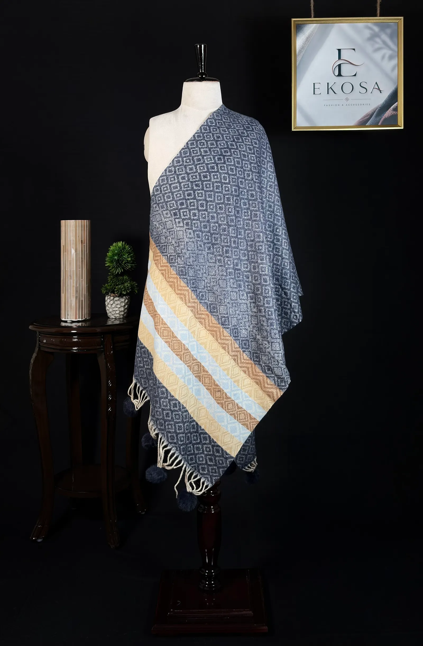 Diamond Weave Stole in Navy Blue, image 1 of 3
