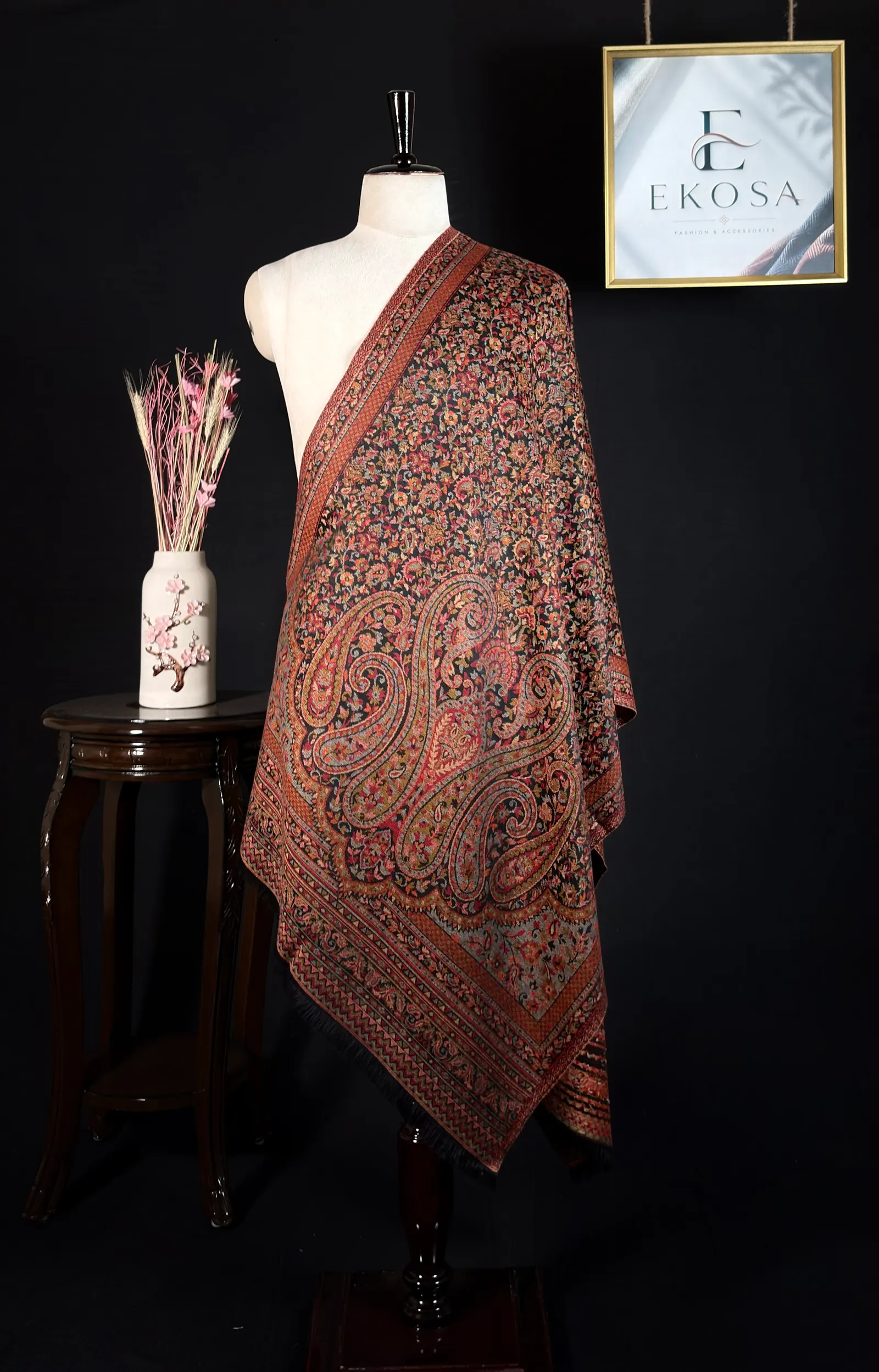 Floral Swirl Stole in Black, image 1 of 2