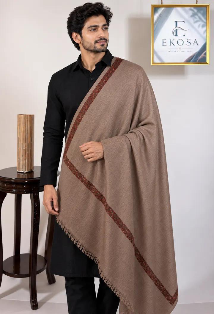 Ruhan Border Shawl — Mocha Taupe, image 1 of 5