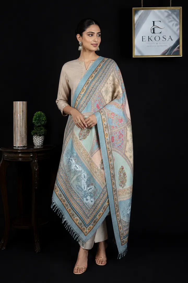 Patchwork Digital Stole — Blue, image 1 of 5