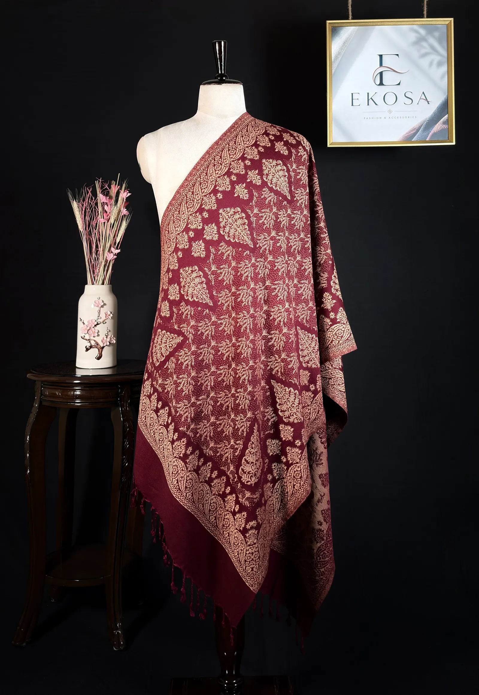 Gulmohar Stole in Maroon, image 1 of 2