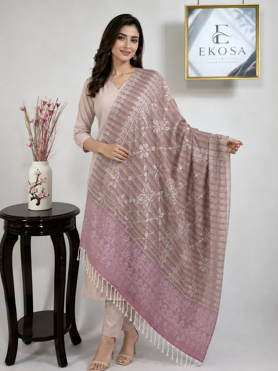 Bloom Stole in Dusty Pink, image 1 of 4