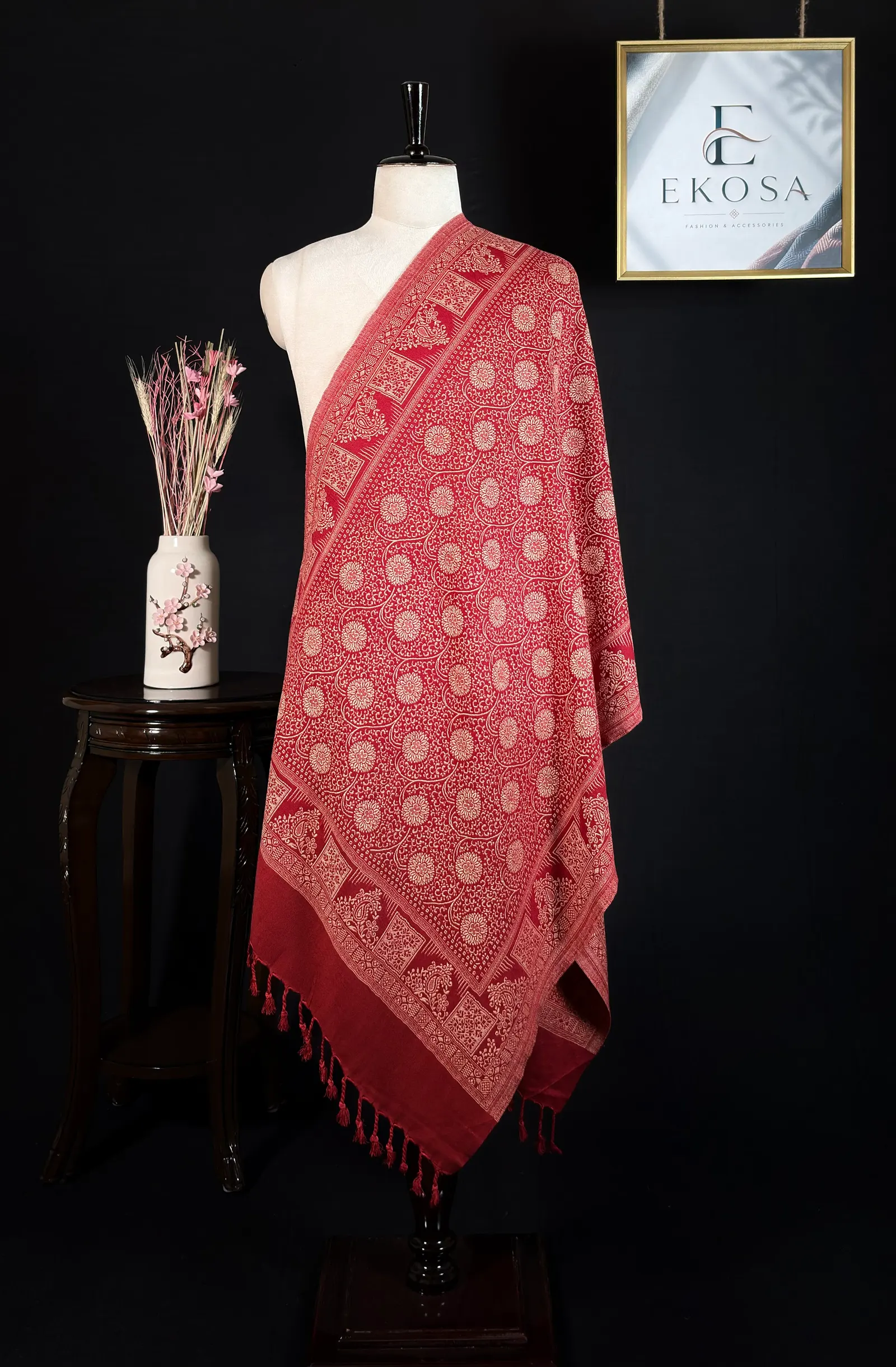 Floral Charm Stole in Red, image 1 of 2