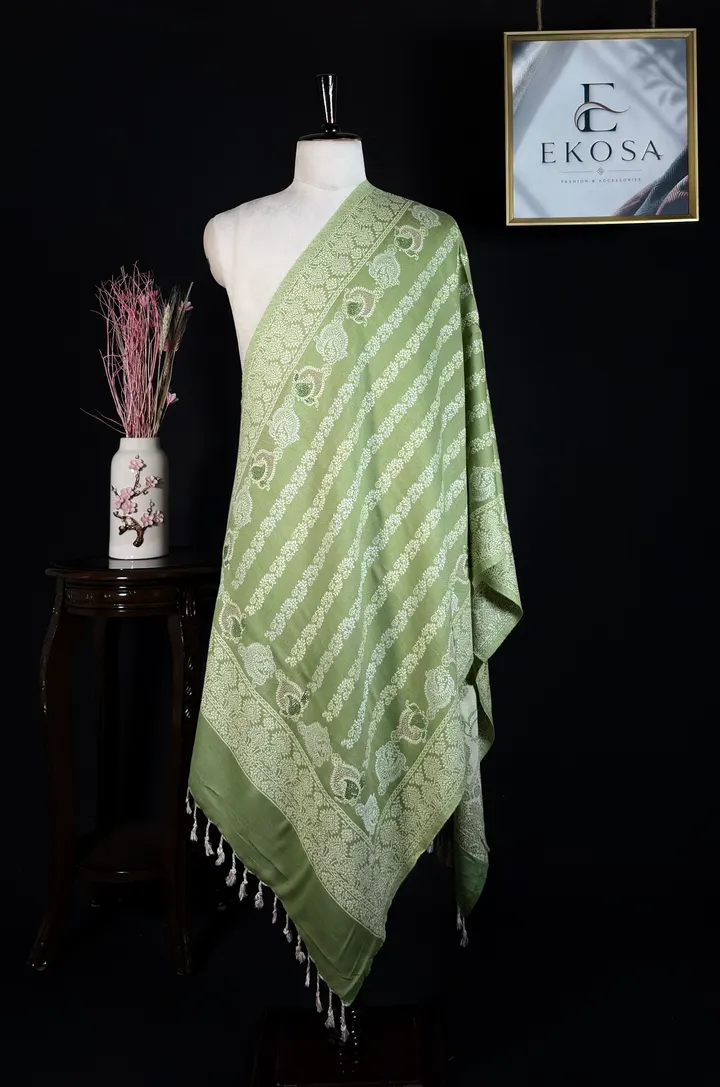 Paisley Strip Stole — Green, image 1 of 3