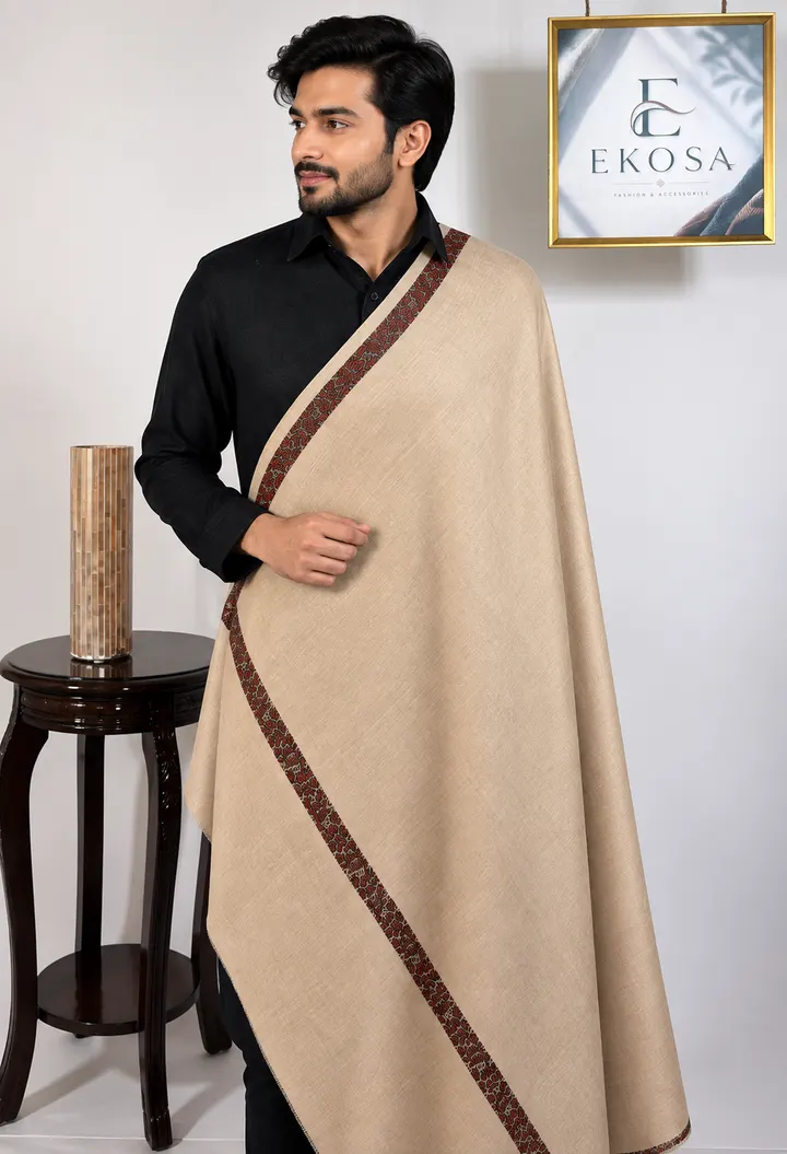 Fine Border Shawl — Beige, image 1 of 5