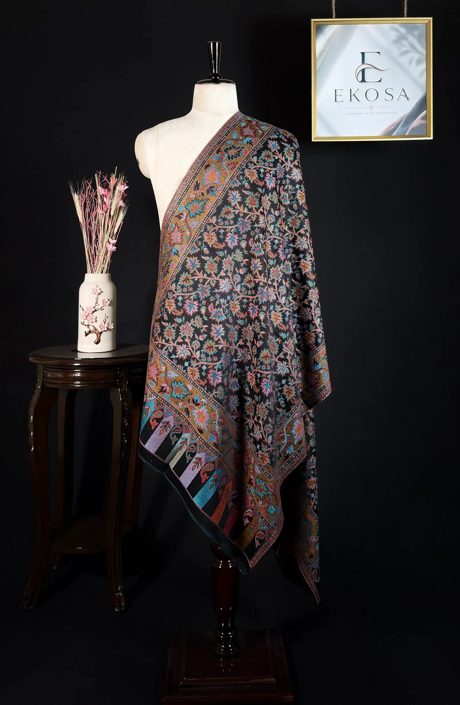Leaf Blossom Stole in Black, image 1 of 2