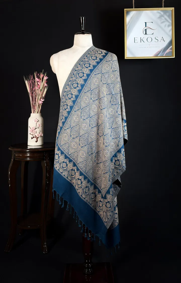 Geometric Floral Stole — Blue, image 1 of 2