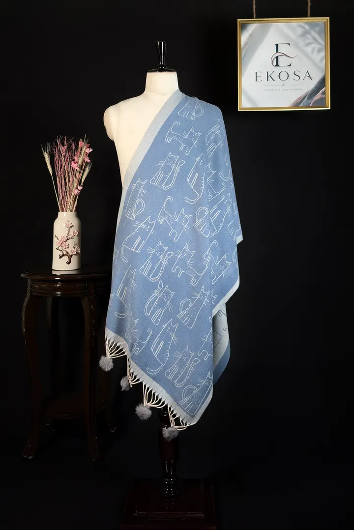 Cat Sketch Stole — Blue, image 1 of 3