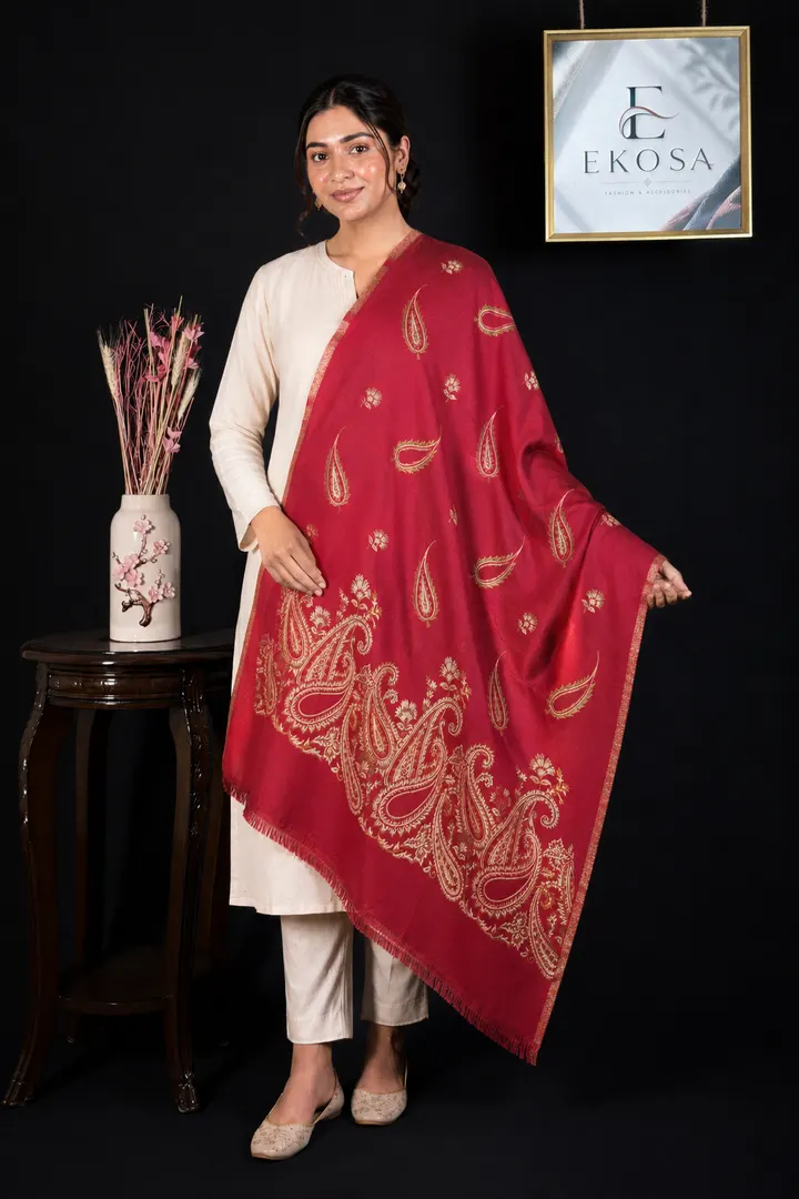 Paisley Border Stole — Red, image 1 of 4